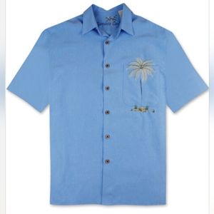 Peekaboo Palm Embroidered Camp Shirt by Bamboo Cay - WB630 - Cobalt